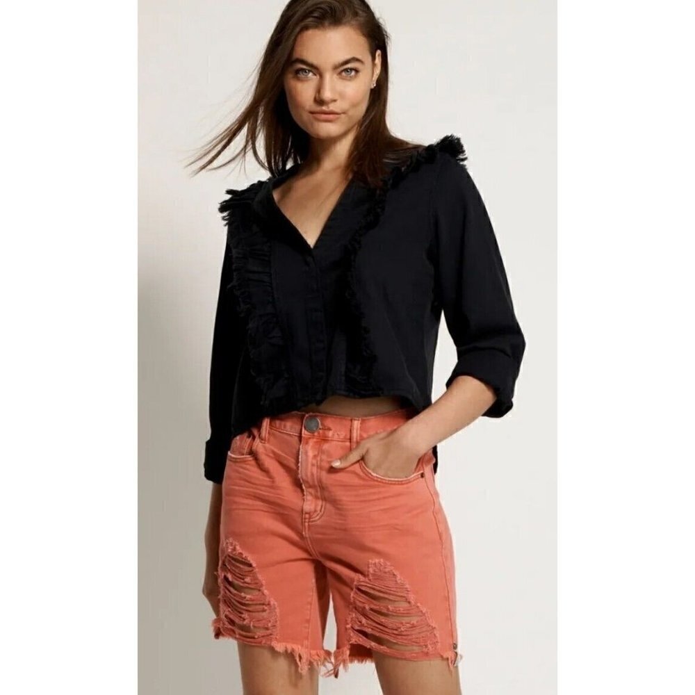 New One Teaspoon Stevies Boyfriend Denim Shorts Womens 23 Slim Distressed Coral